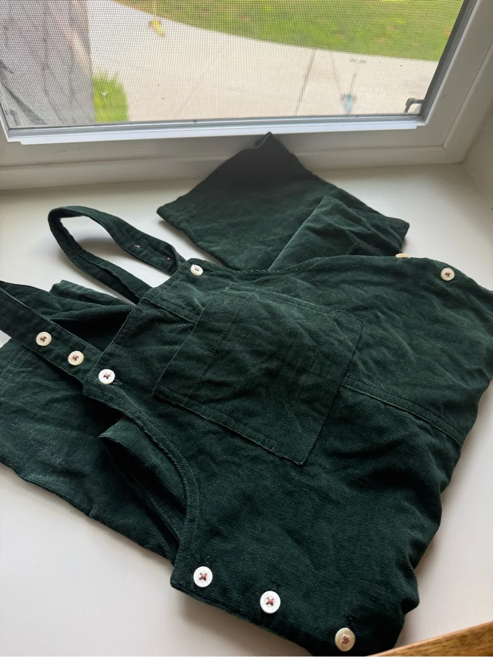 Girls/Boys Forest Green Corduroy Overalls with Front Pocket. Olive Juice Brand